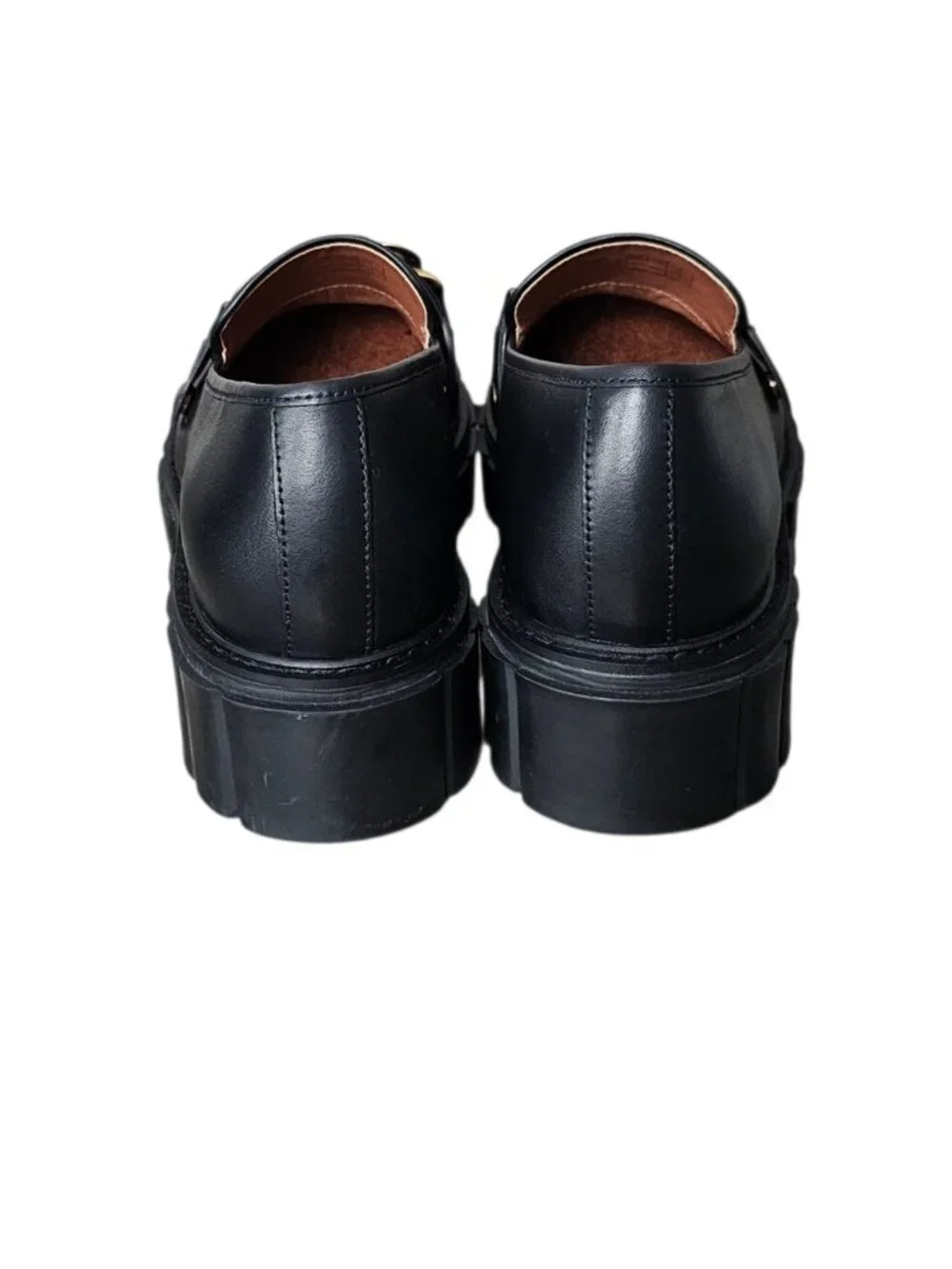 Vionic Elodie Leather Lug Sole Chain Loafer Slip On Platform Shoes New Black 10
